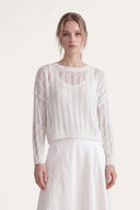 Relaxed Fit Open-Knit Long-Sleeved Sweater - WHITE - 35183 - 1