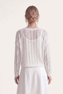 Relaxed Fit Open-Knit Long-Sleeved Sweater - WHITE - 35183 - 3