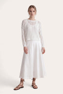 Relaxed Fit Open-Knit Long-Sleeved Sweater - WHITE - 35183 - 2