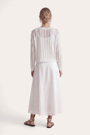 Relaxed Fit Open-Knit Long-Sleeved Sweater - WHITE - 35183 - 4
