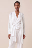 Relaxed Fit Open-Knit Long-Line Cardigan - WHITE - 35185 - 1