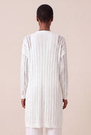 Relaxed Fit Open-Knit Long-Line Cardigan - WHITE - 35185 - 3