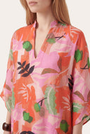 Oversized Printed V-Neck Kaftan Dress - WASHED-PIN - 35713 - 2