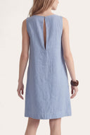 Relaxed A-line sleeveless dress with embellished V-neck - PLACID BLU - 35895 - 2