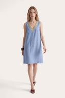 Relaxed A-line sleeveless dress with embellished V-neck - PLACID BLU - 35895 - 1