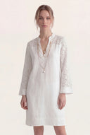 Relaxed fit long-sleeve tunic dress with eyelet detailing - WHITE SILK - 35898 - 1