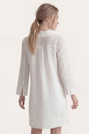 Relaxed fit long-sleeve tunic dress with eyelet detailing - WHITE SILK - 35898 - 3