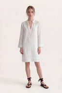 Relaxed fit long-sleeve tunic dress with eyelet detailing - WHITE SILK - 35898 - 2
