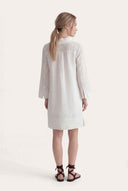 Relaxed fit long-sleeve tunic dress with eyelet detailing - WHITE SILK - 35898 - 4