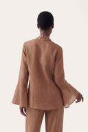 Linen Cotton V-Neck Flared Blouse