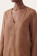Linen Cotton V-Neck Flared Blouse