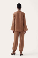 Linen Cotton V-Neck Flared Blouse