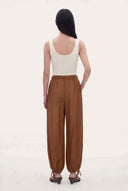 Linen Cotton Drawstring Ankle-Tie Pants - TERRA - 36227 - 5