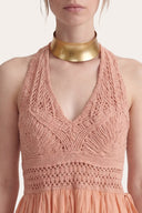 Crochet Detail Linen Sleaveless Dress