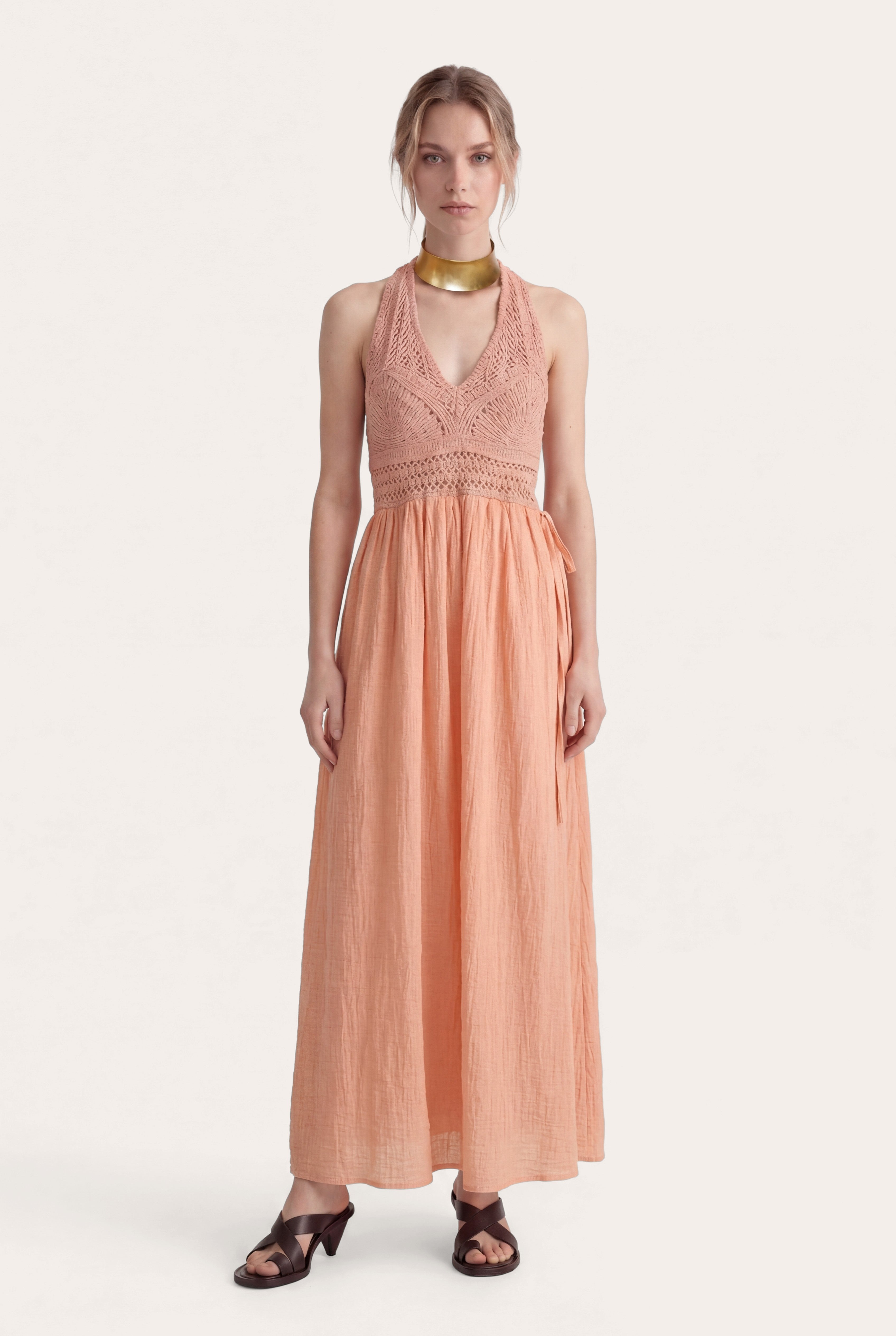 Crochet Detail Linen Sleaveless Dress – 120% Lino