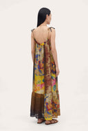 Artistic Patchwork Print Halter Maxi Dress
