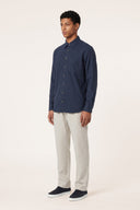 Cotton Flannel Long-Sleeve Shirt - BLUE NAVY - 37128 - 3