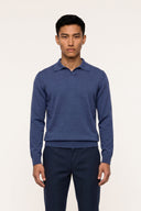 Ultrafine Merino Wool Knit Polo - DENIM - 37143 - 1