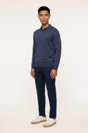 Ultrafine Merino Wool Knit Polo - DENIM - 37143 - 3