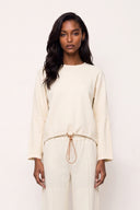Fluid Viscose Drawstring Top - ECRU - 37522 - 1