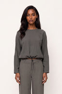 Fluid Viscose Drawstring Top - STEEL - 37726 - 1
