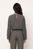 Fluid Viscose Drawstring Top - STEEL - 37726 - 2
