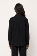 Relaxed plissè wool viscose shirt - BLACK - 37524 - 2