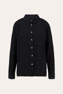 Relaxed plissè wool viscose shirt - BLACK - 37524 - 4