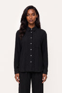 Relaxed plissè wool viscose shirt - BLACK - 37524 - 1
