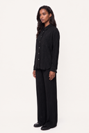 Relaxed plissè wool viscose shirt - BLACK - 37524 - 3