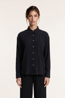 Relaxed plissè wool viscose shirt - NIGHT BLUE - 37525 - 1