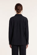 Relaxed plissè wool viscose shirt - NIGHT BLUE - 37525 - 2