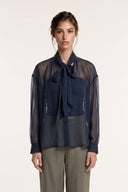 Sheer Viscose Crêponne Tie-Neck Blouse - INCHIOSTRO - 37526 - 1