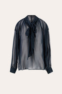 Sheer Viscose Crêponne Tie-Neck Blouse - INCHIOSTRO - 37526 - 4