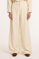 Linen Lyocell Wide-Leg Pleated Trousers - ECRU - 37527 - 1