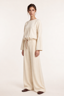 Linen Lyocell Wide-Leg Pleated Trousers - ECRU - 37527 - 3
