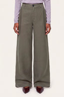 Linen Lyocell Wide-Leg Pleated Trousers - STEEL - 37528 - 1