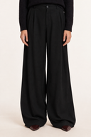 Linen Lyocell Wide-Leg Pleated Trousers - BLACK - 37529 - 1