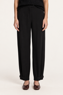 Linen Lyocell Ankle-Tab Trousers - BLACK - 37530 - 1