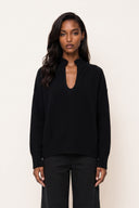 Comfort Cashmere Split-Neck Sweater - BLACK - 37544 - 1