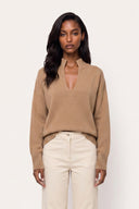 Comfort Cashmere Split-Neck Sweater - NUT - 37160 - 1