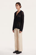 Cashmere Silk Open-Knit Cardigan - BLACK - 37161 - 3