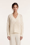 Cashmere Silk Micro-Paillettes V-Neck Sweater - WHITE - 37165 - 1