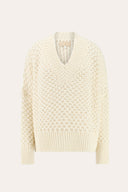 Cashmere Silk Micro-Paillettes V-Neck Sweater - WHITE - 37165 - 4