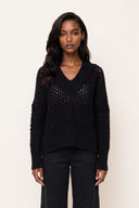 Cashmere Silk Micro-Paillettes V-Neck Sweater - BLACK - 37166 - 1