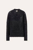 Cashmere Silk Micro-Paillettes V-Neck Sweater - BLACK - 37166 - 4