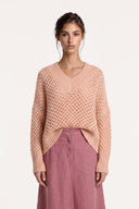Alpaca Wool Micro-Paillettes V-Neck Sweater - BLUSH - 37546 - 1