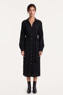 Plissè Wool-Viscose Belted Shirt Dress - BLACK - 37172 - 1