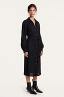 Plissè Wool-Viscose Belted Shirt Dress - BLACK - 37172 - 3