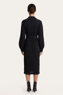 Plissè Wool-Viscose Belted Shirt Dress - BLACK - 37172 - 2